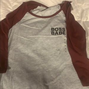 Gray n burgundy open shoulder shirt